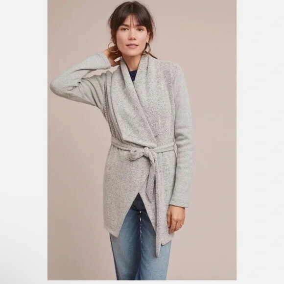 Anthropologie Dolan Size Medium Gray Northfield Cardigan Sweater Belted - Picture 5 of 6